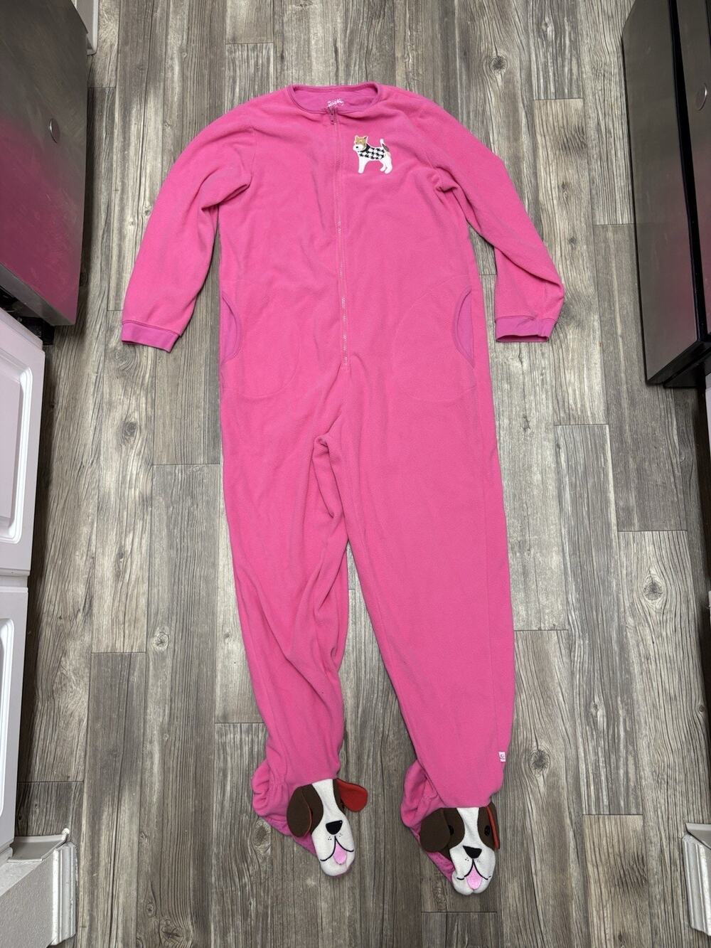 Nick & Nora Women's Terrier Footed Pajamas One Piece Hot Pink Size L Dog PJs